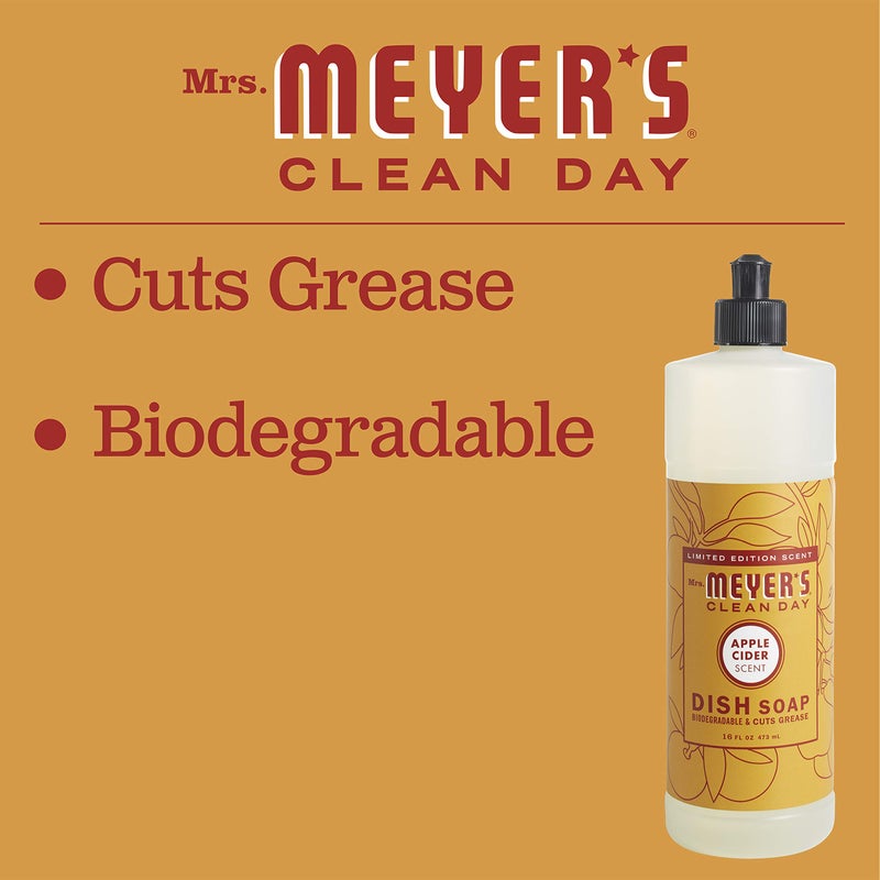 MRS. MEYER'S CLEAN D السّيدة. صابون الأطباق السائل من مايرز كلين داي، تركيبة قابلة للتحلل الحيوي، إصدار محدود من عصير التفاح، 16 أونصة سائلة. أوقية - Image 4